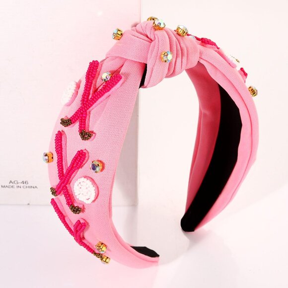 Golf Headband Beaded Rhinestone Crystal Wide Knot Sport Hair Accessory - Picture 3 of 7